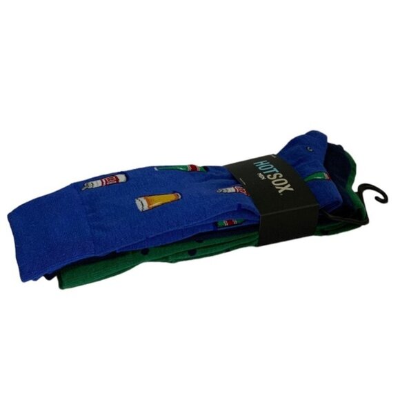 Hot Sox Beer Beverage Men's Dress Socks 10-13 Gift Blue Green Gift Pack 3 Pieces - Picture 7 of 13